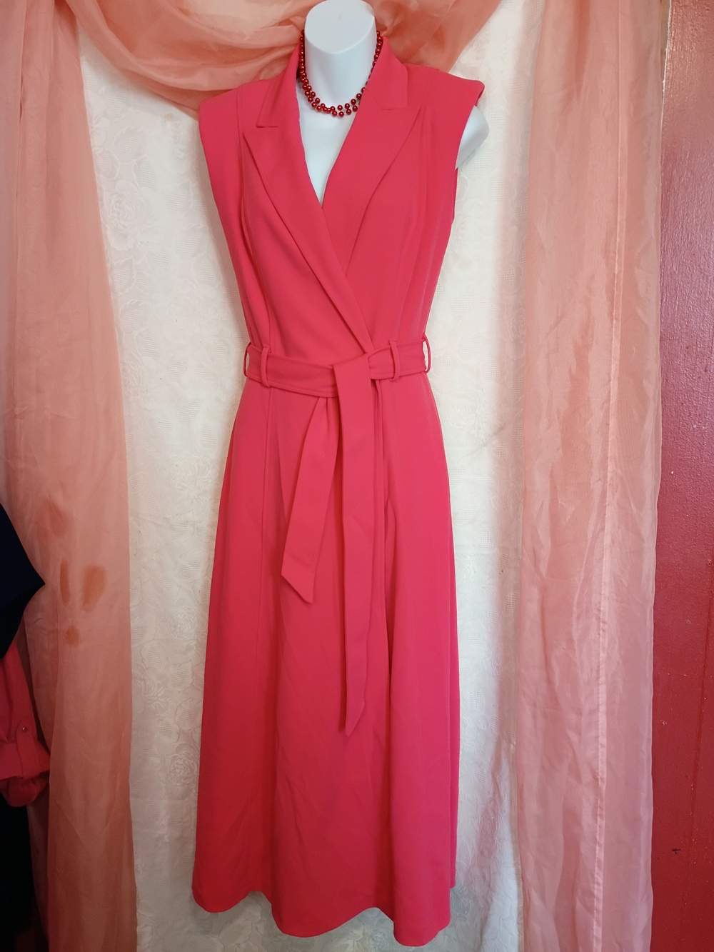 Calvin Klein Ladies Sleeveless Wrap Dress in Coral Pink/Orange Sz 2